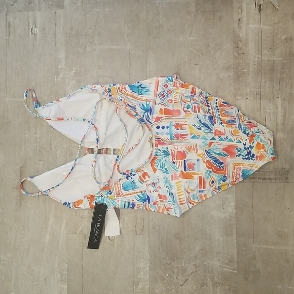 💕LA BLANCA💕 Terra Print Plunge Neck One-Piece Swimsuit ~ 10 Tera Italia NWT - Picture 8 of 14